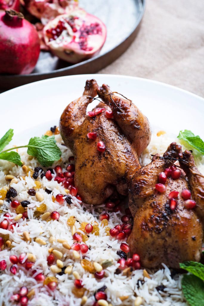 Pomegranate -Glazed Chicken with Buttery Pine Nuts