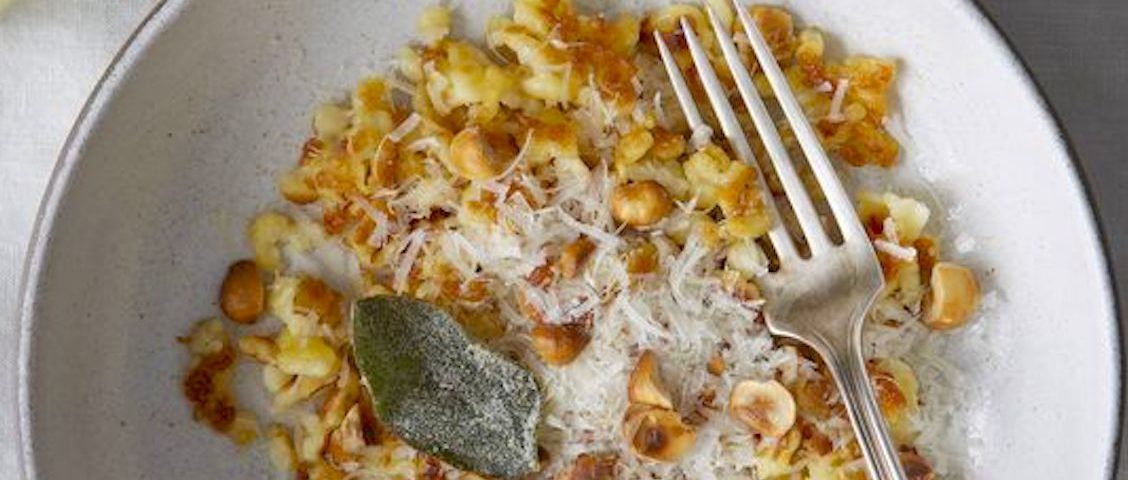 Vegan Spätzle with Sage Butter, Parmesan, and Toasted Hazelnuts