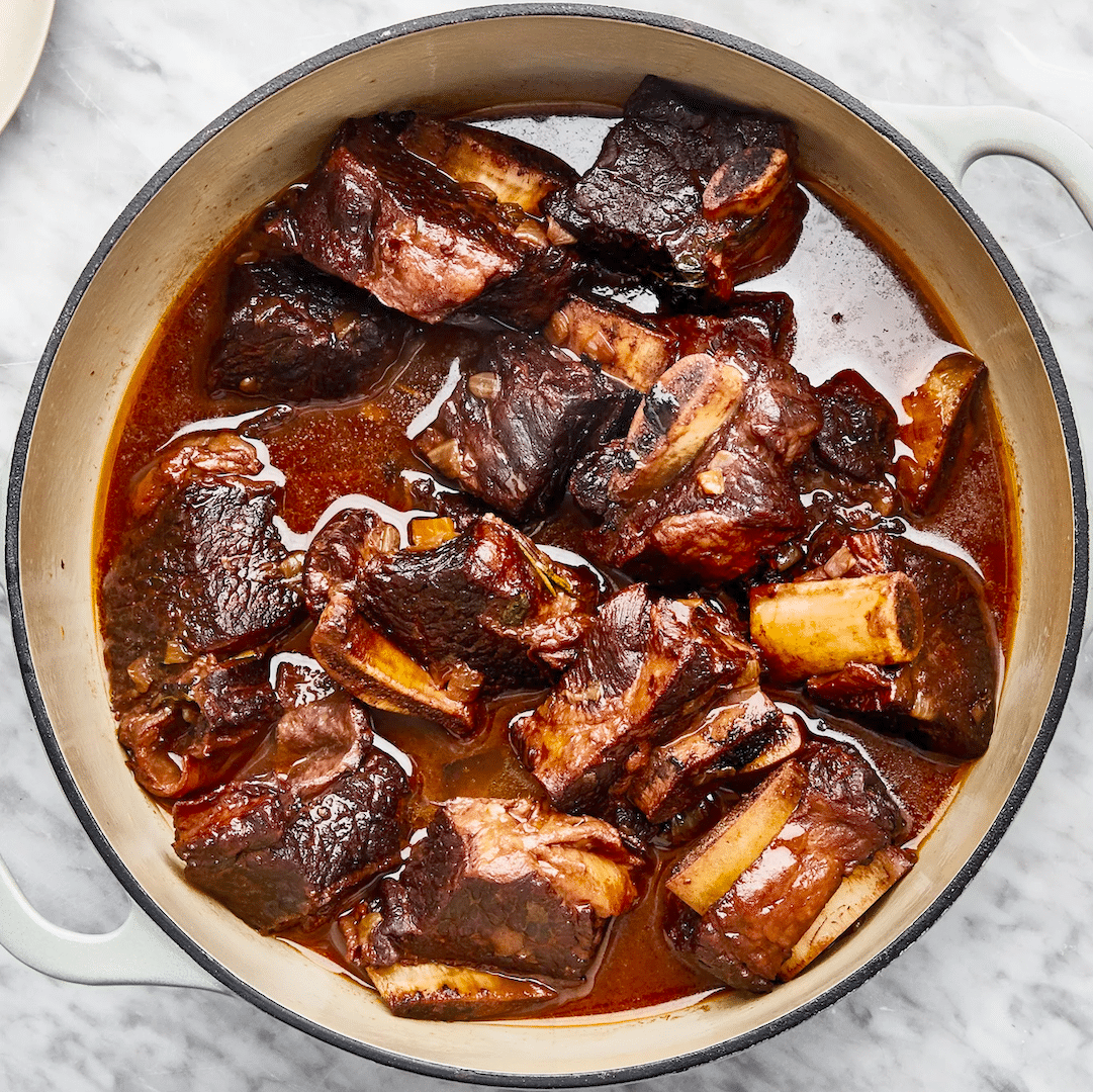 Red wine braised short ribs farm fresh nuts
